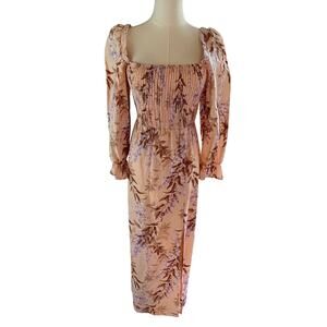 House of Harlow Puff Sleeve Midi Dress Small Palm Floral Cottagecore Feminine S